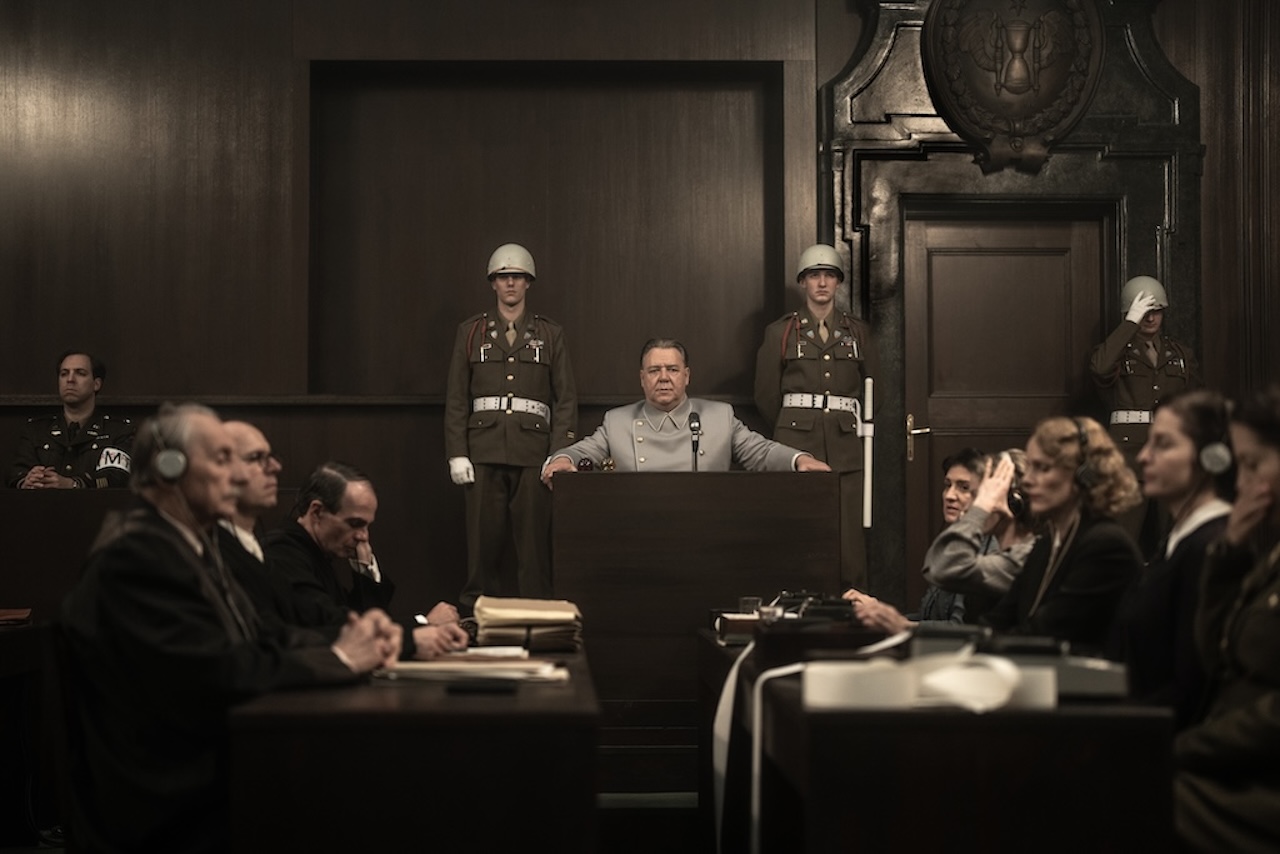 Russell Crowe as former Reichsmarschall Herman Göring on the stand at Nuremberg trial.